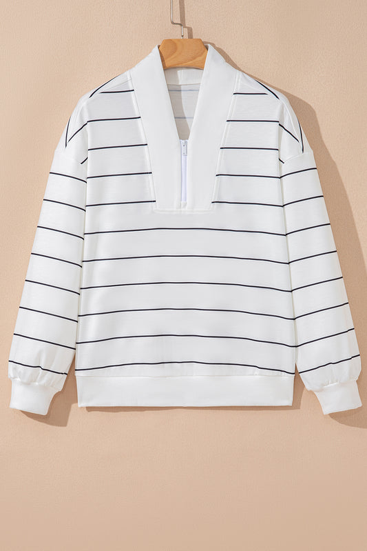 White Zip Long Sleeve Top