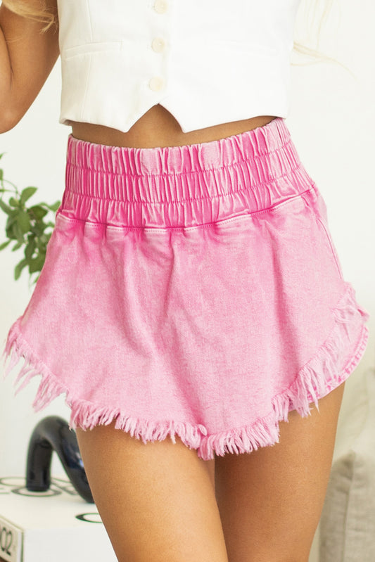 Pink Washed Frayed Denim Shorts