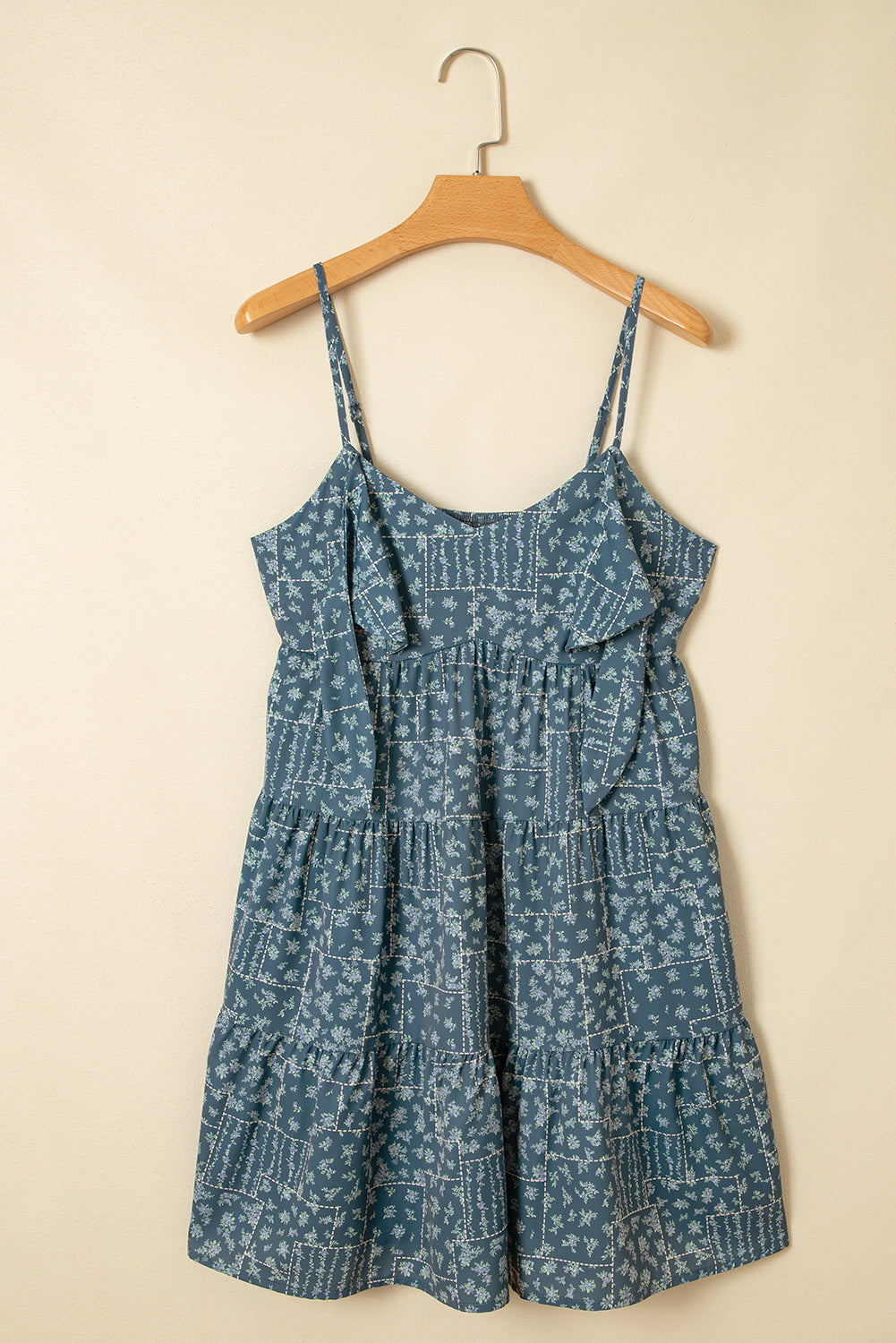 Blue Spaghetti Straps Flared Dress