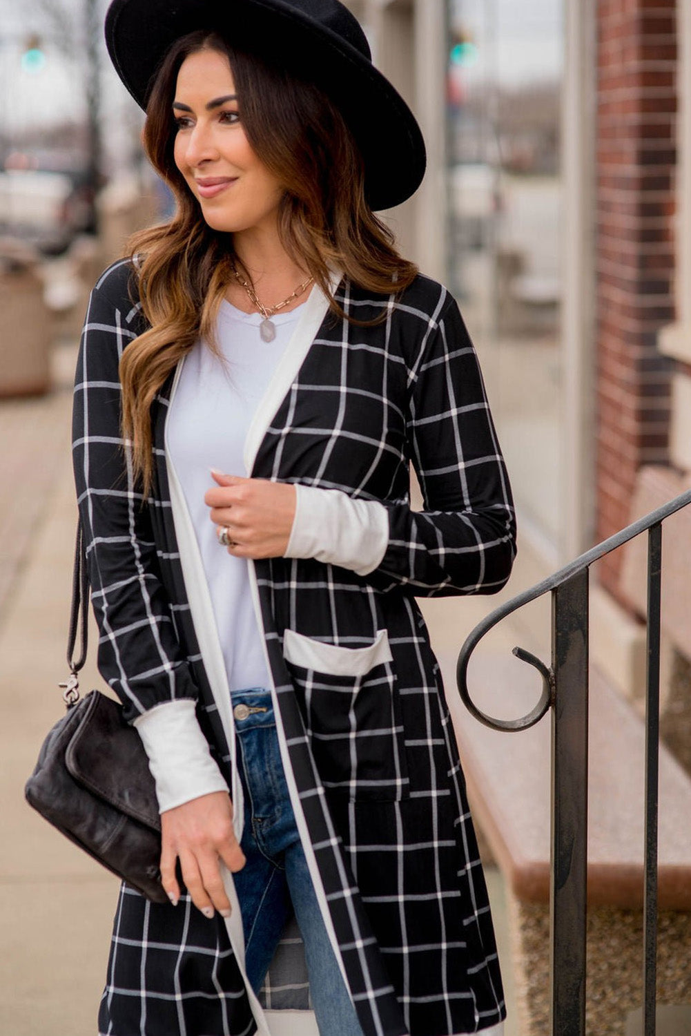 Black Plaid Colorblock Cardigan