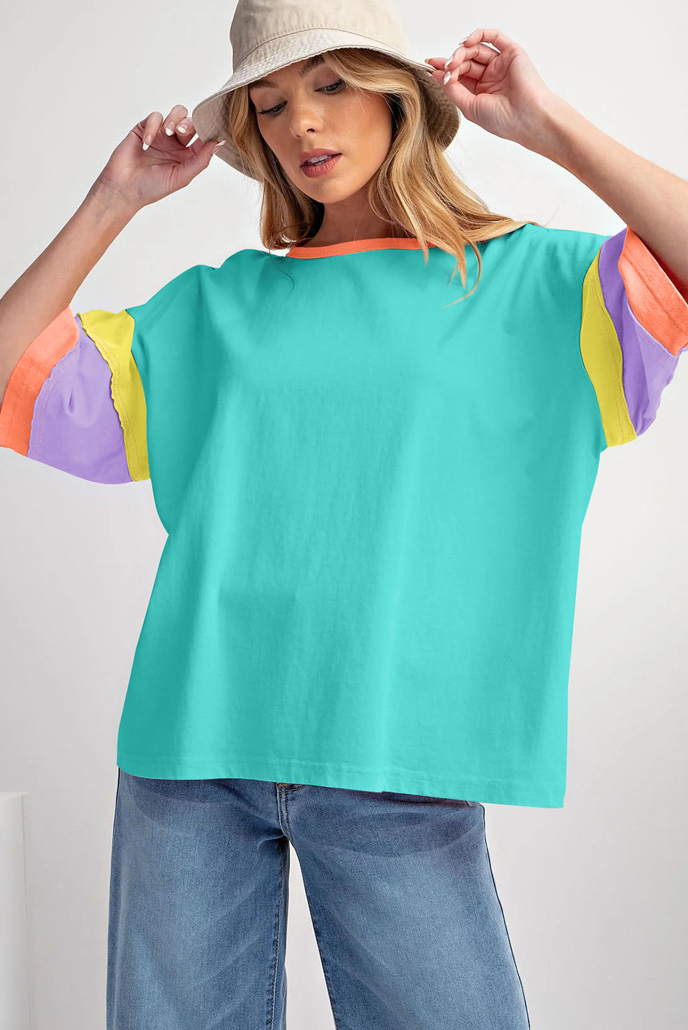 Light Blue Color Block Oversize Top