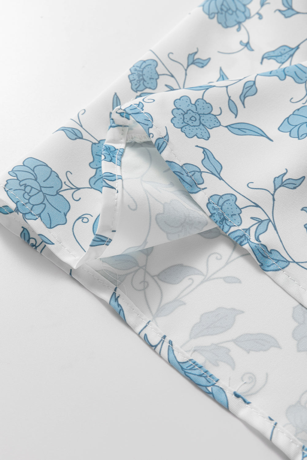 Sky Blue Floral Bow Puff Sleeve Mini Dress