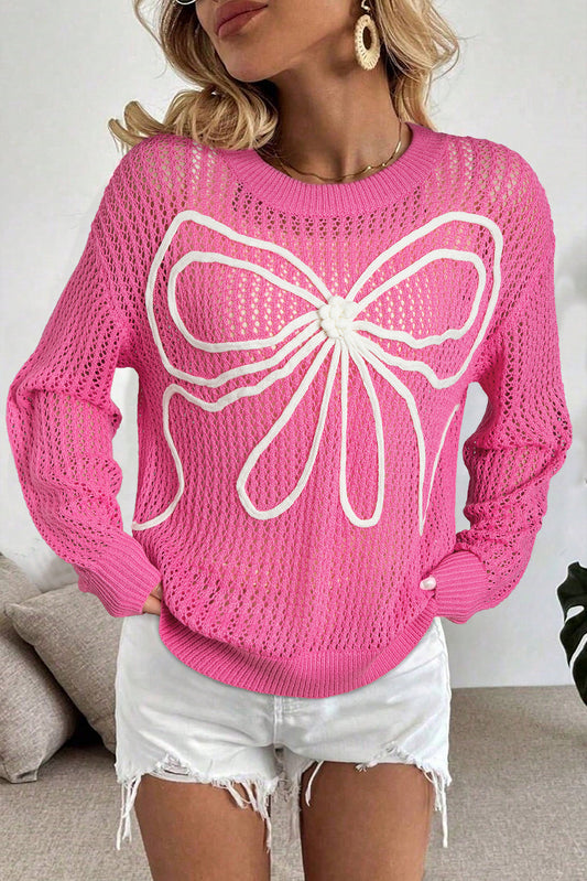 Pink Bow Knitted Drop Sweater
