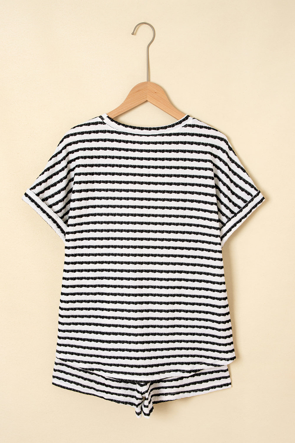 Black Stripe Top and Drawstring Shorts Set