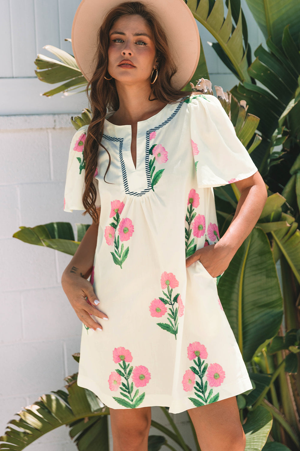 Apricot Floral Mini Dress