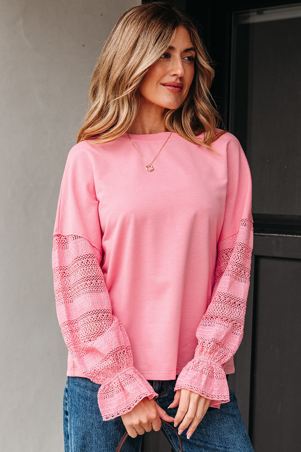 Pink Drop Shoulder Loose Sweatshirt