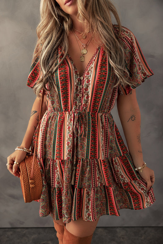 Red Bohemian Tiered Dress