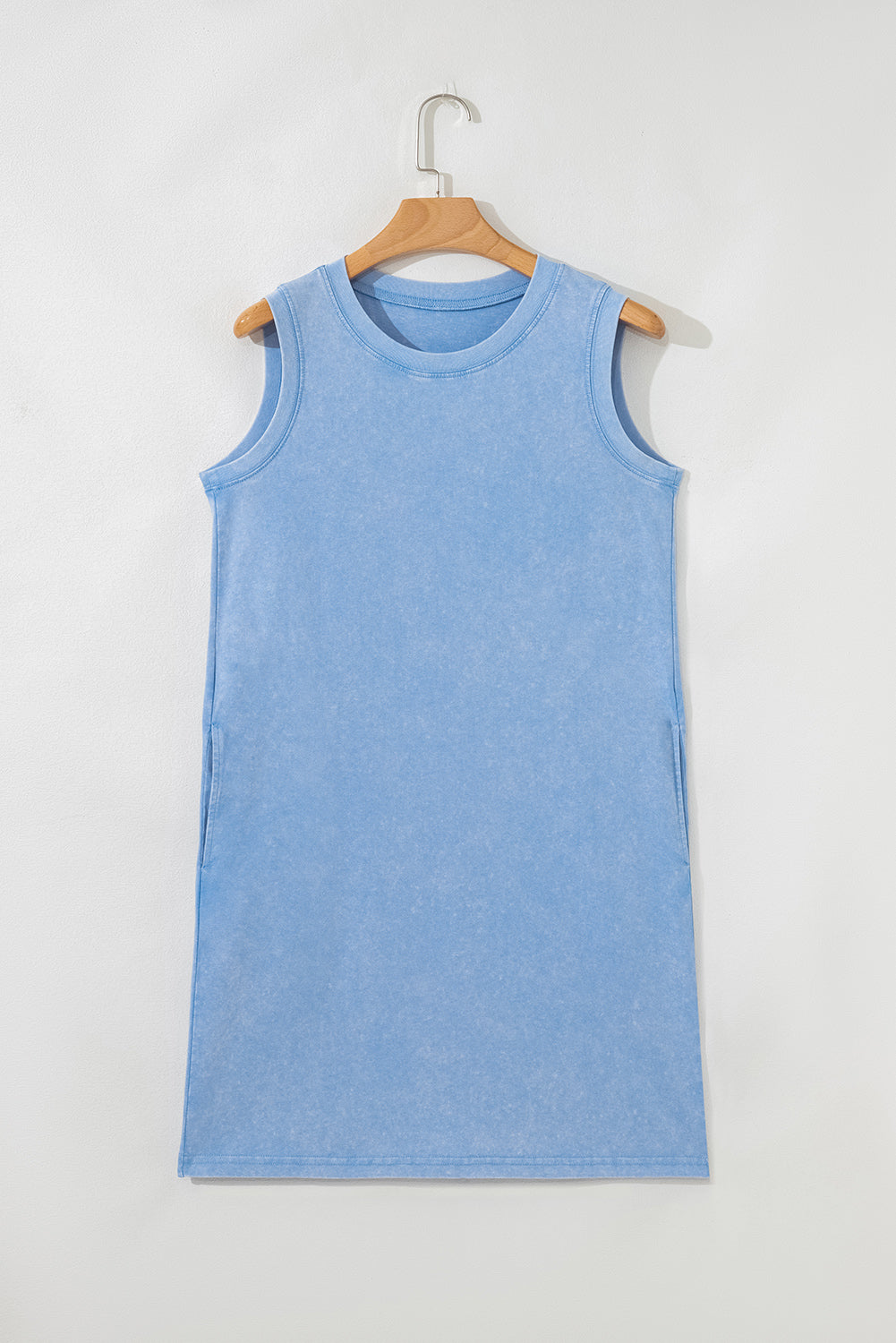 Blue Mineral Wash Mini Dress with Pockets