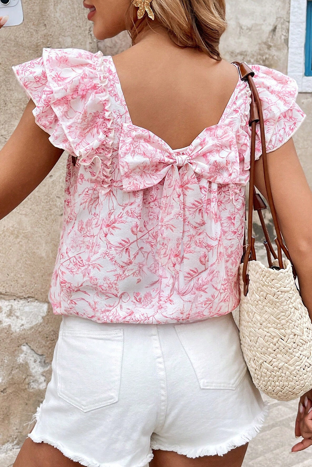 Pink Floral Ruffled Blouse