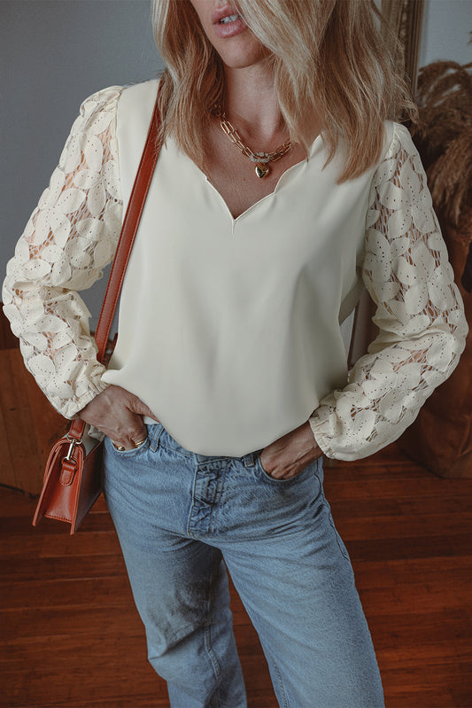 White Scalloped Lace Blouse