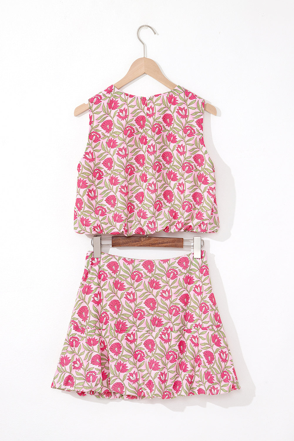 Pink Floral Tank and Mini Skirt Set