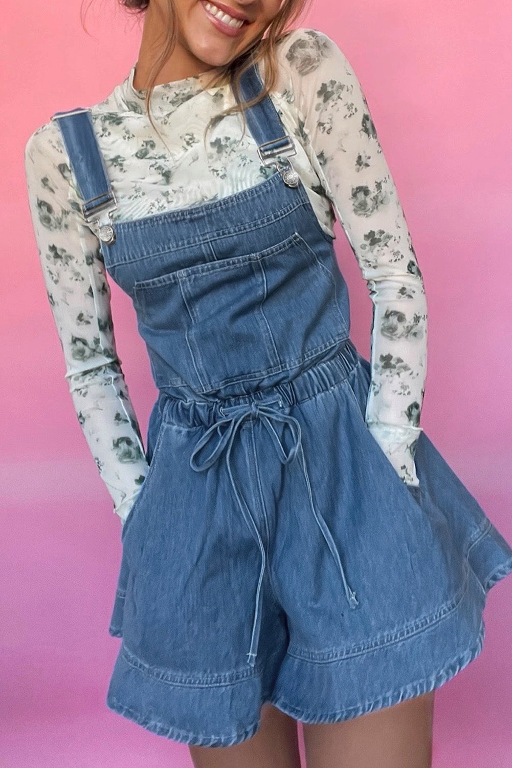 Buckle Straps Denim Romper