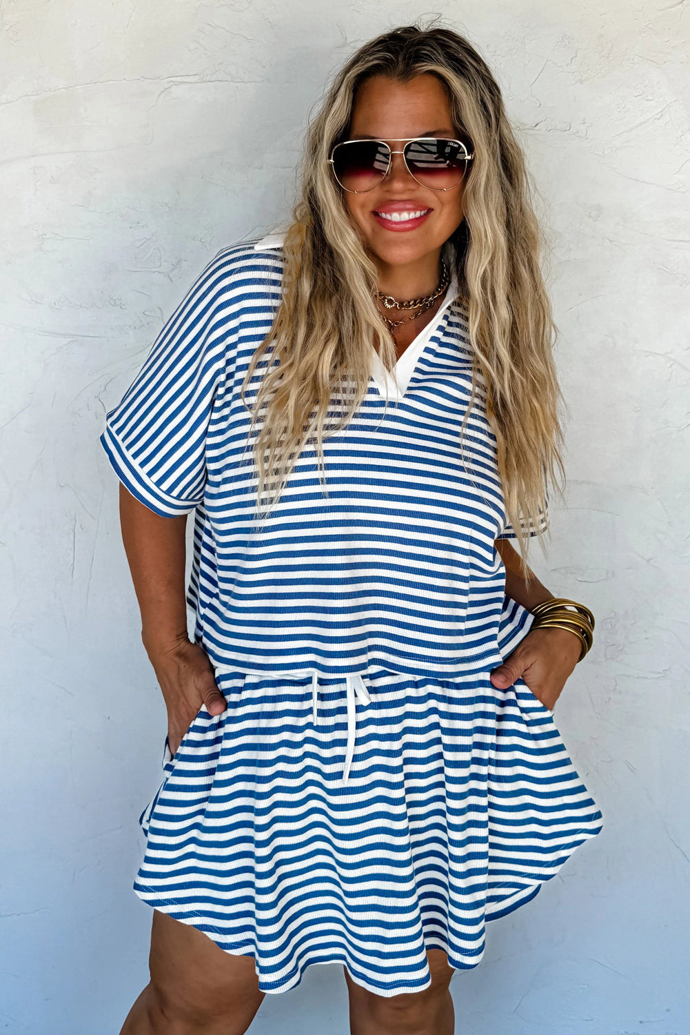 Blue Stripe Skort Set
