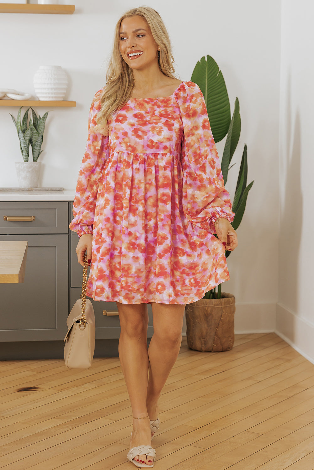 Rose Floral Print Mini Dress