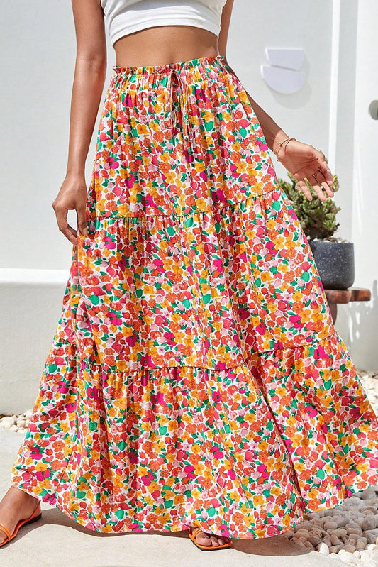 Yellow Boho Floral Long Skirt