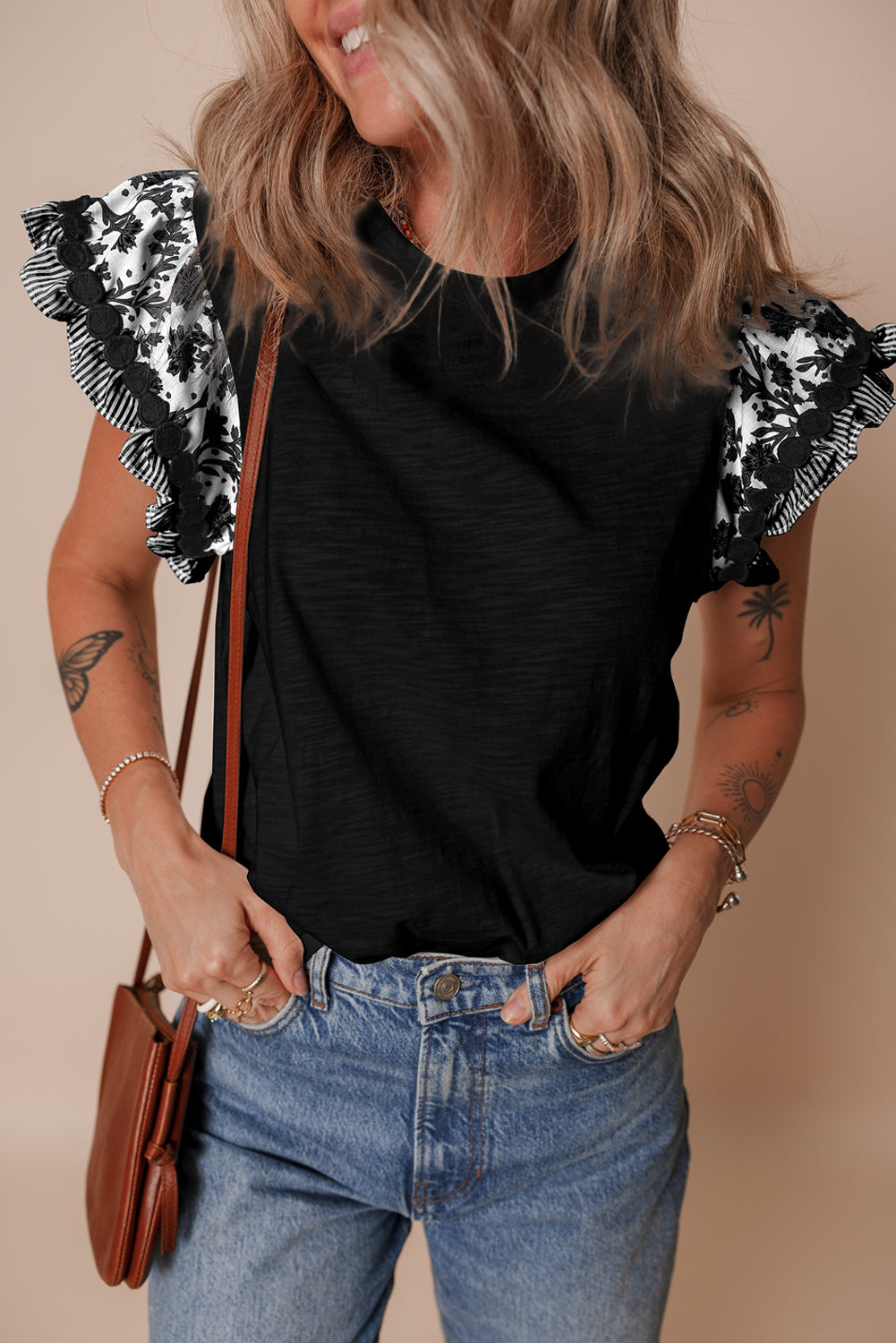 Black Contrast Patchwork Blouse
