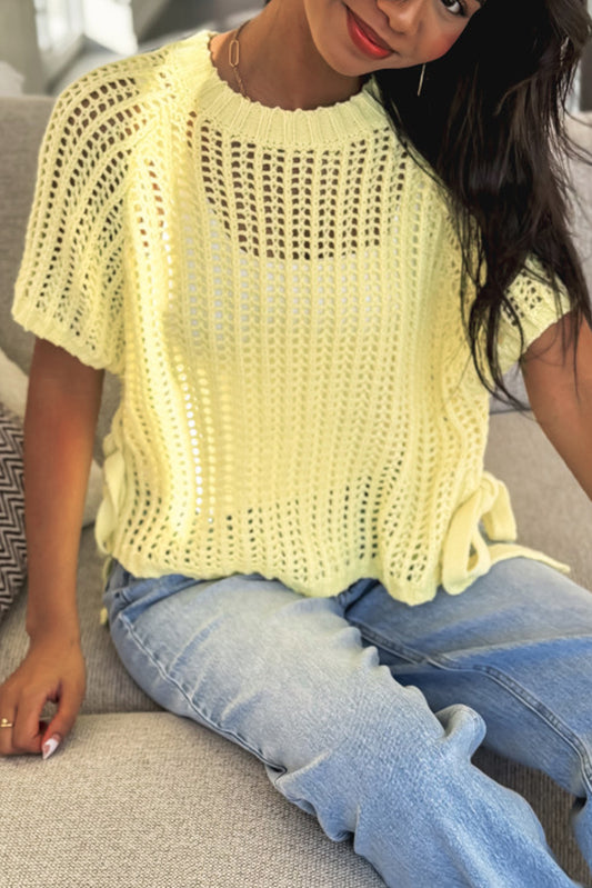 Yellow Cream Crochet Sweater Top
