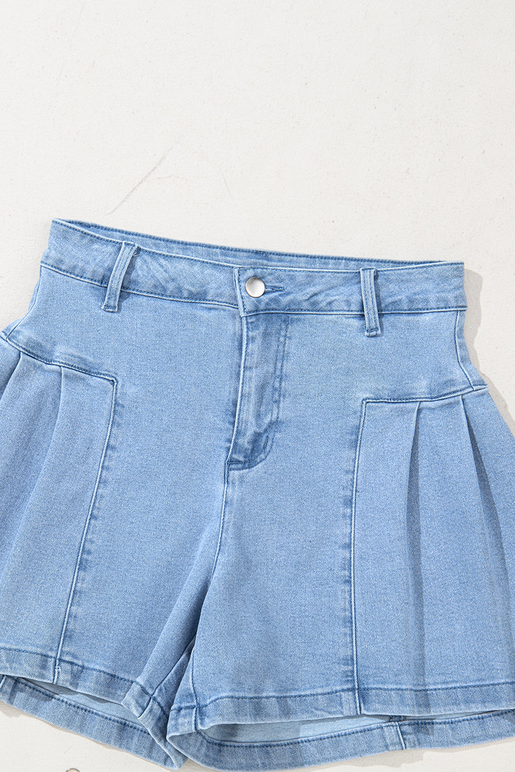 Dusk Blue Pleated Wide Leg Denim Shorts