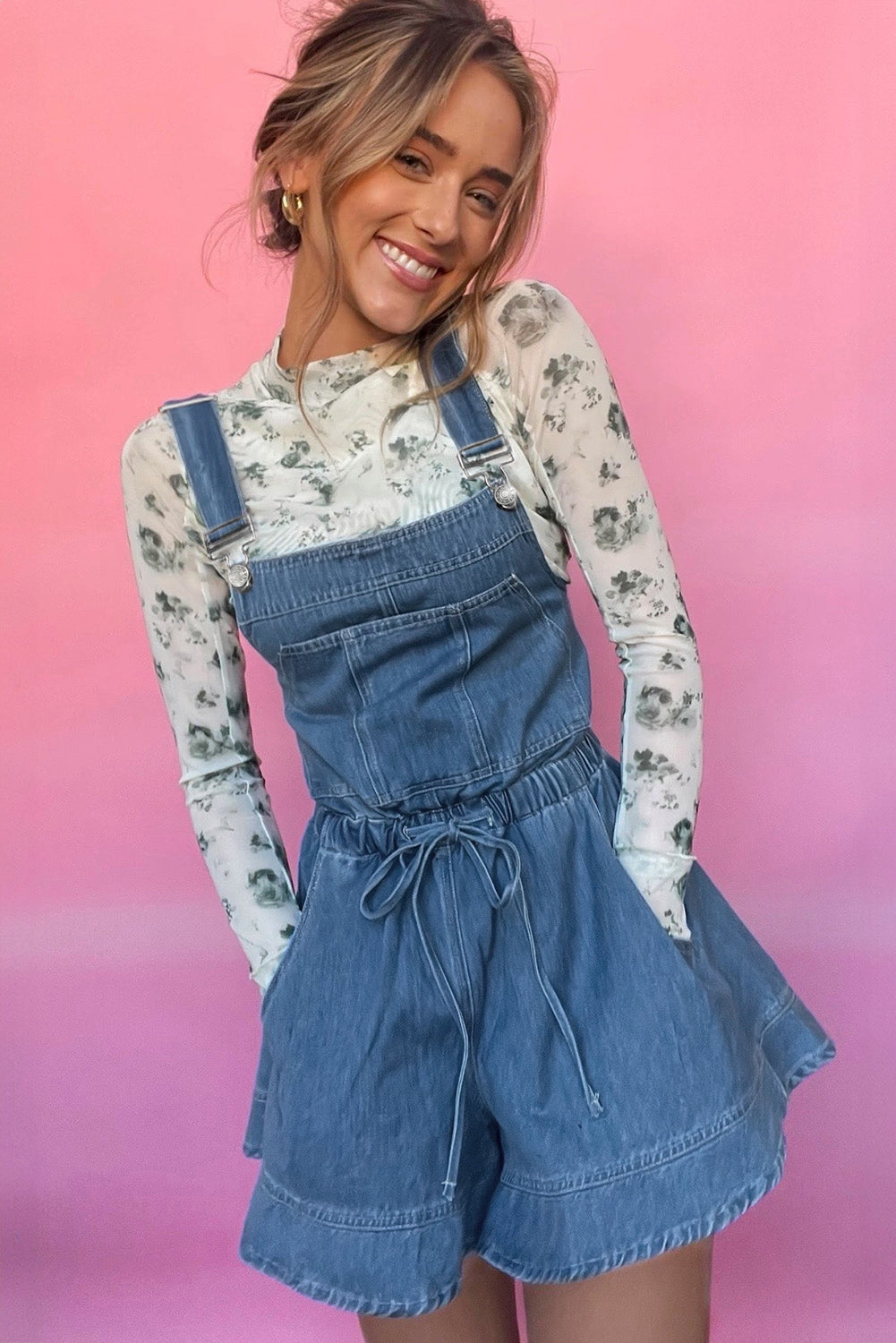 Buckle Straps Denim Romper