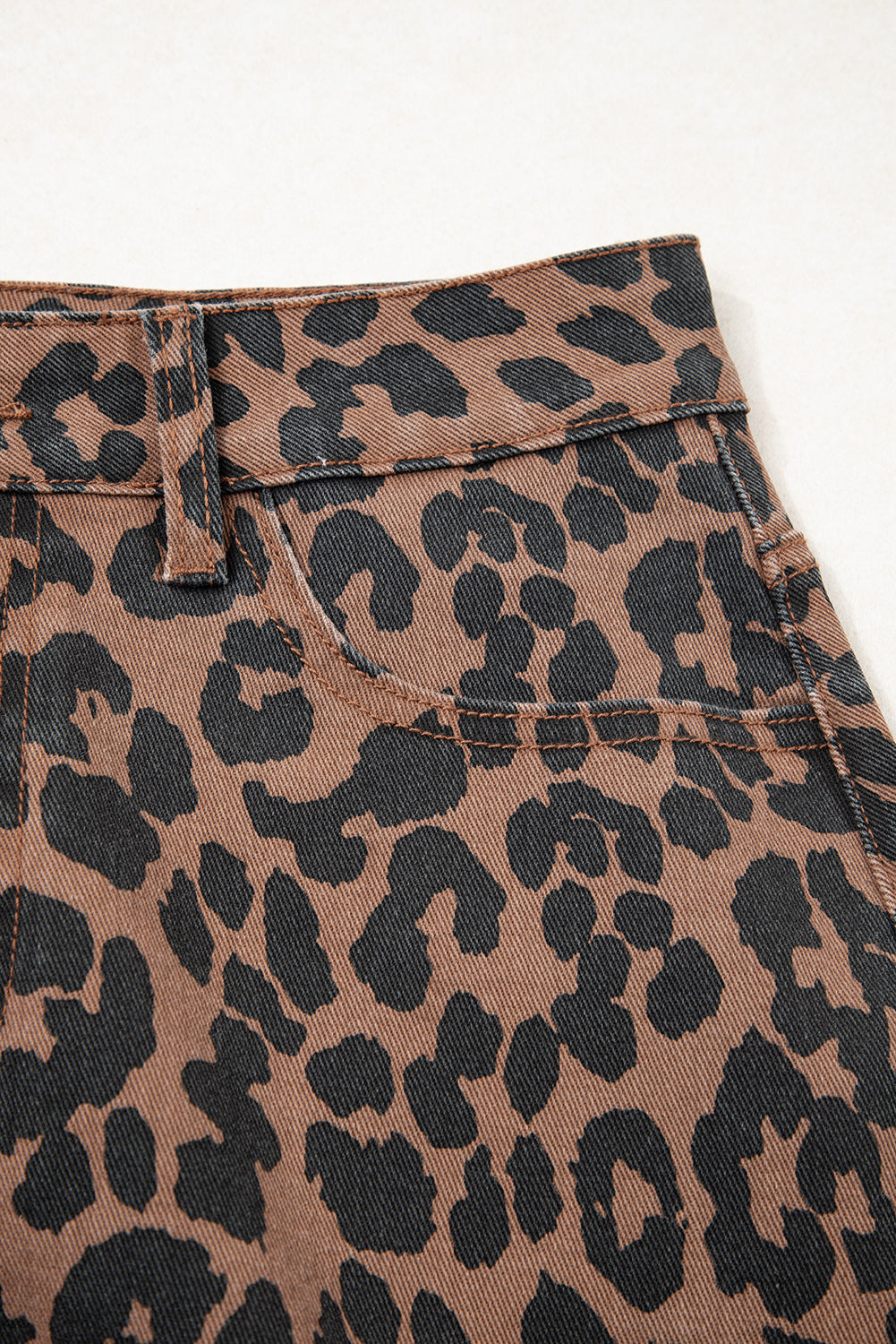 Brown Leopard Denim Midi Skirt