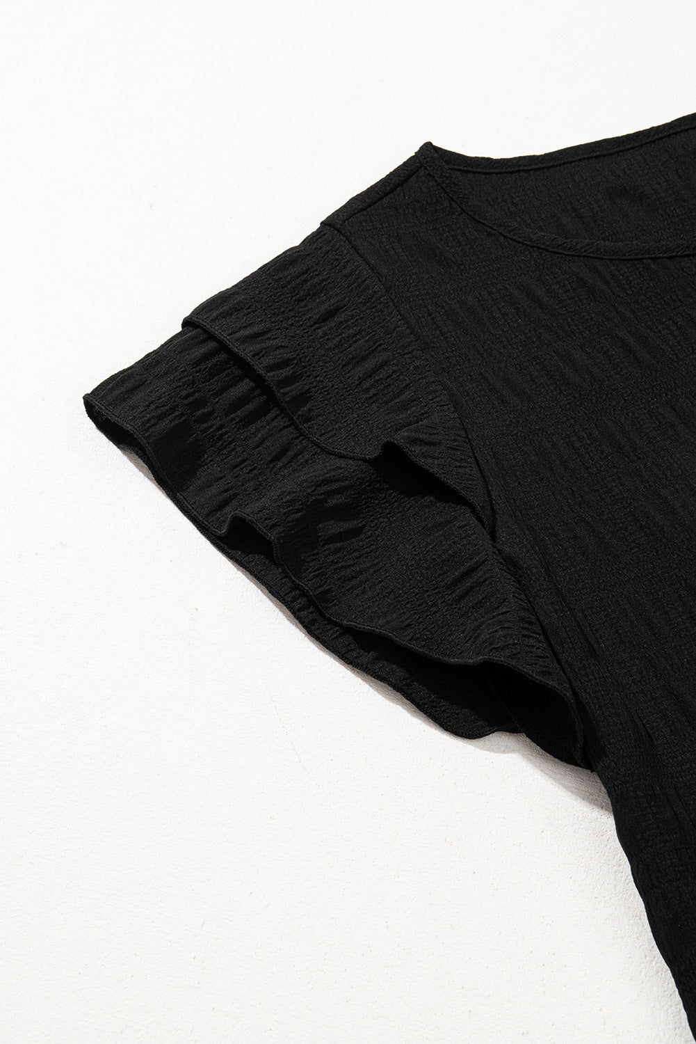 Black Textured Ruffled Sleeve Top