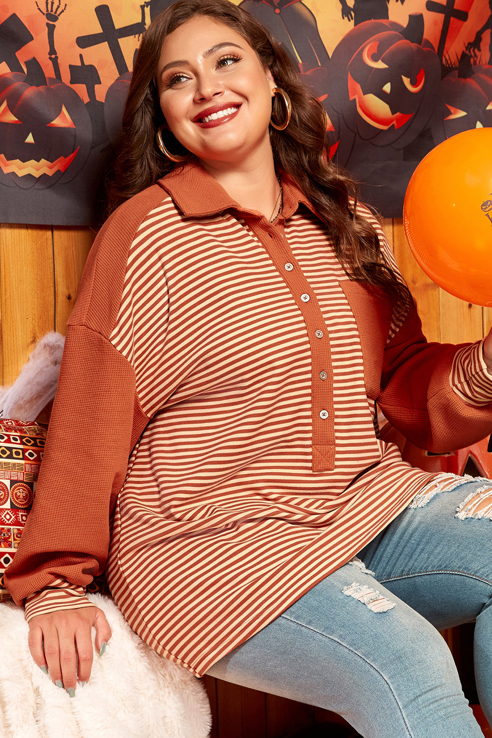 Red Stripe Textured Sweatshirt