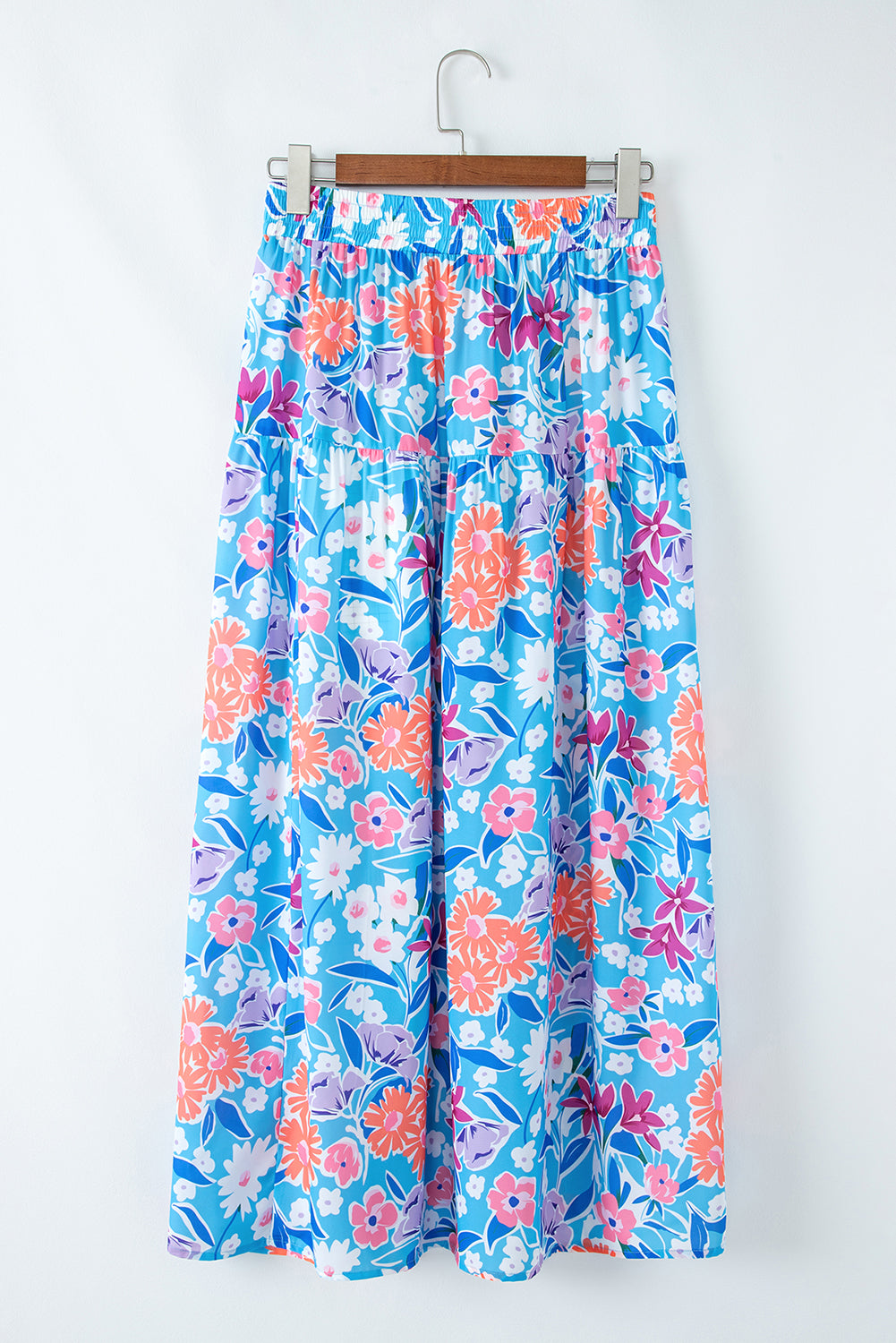 Sky Blue Floral Wrap Long Skirt