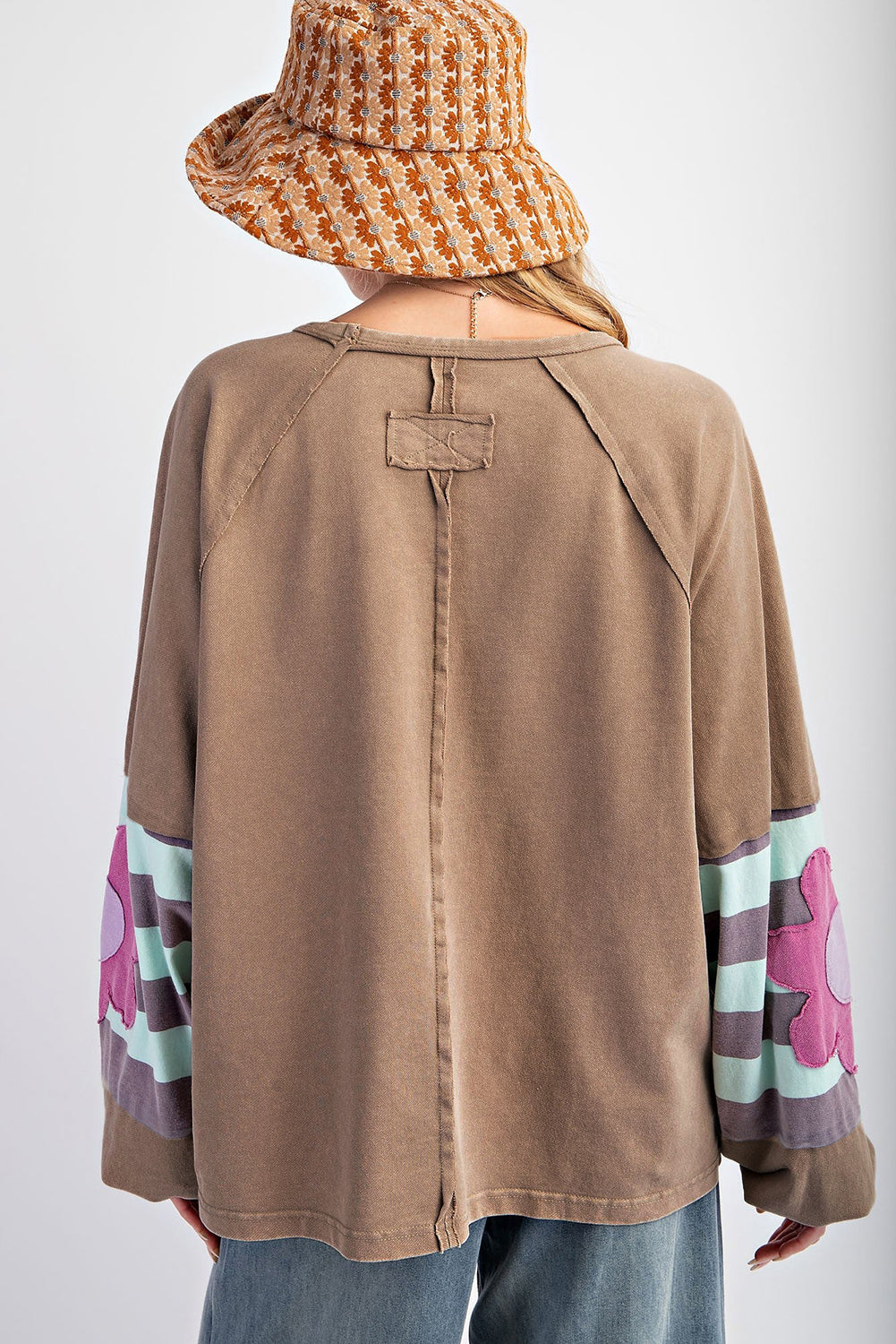 Beige Flower Striped Patchwork Sweatshirt