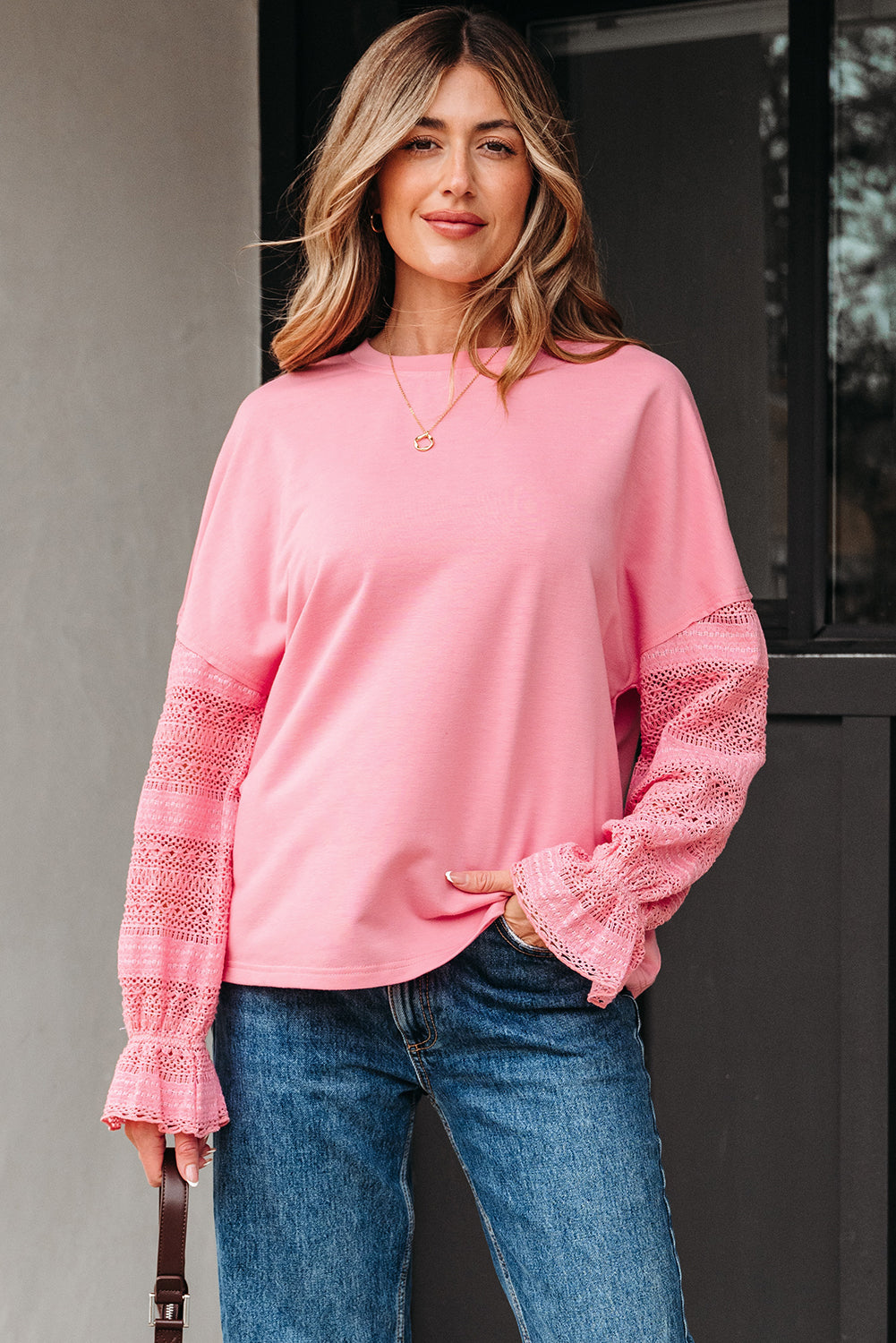 Pink Drop Shoulder Loose Sweatshirt