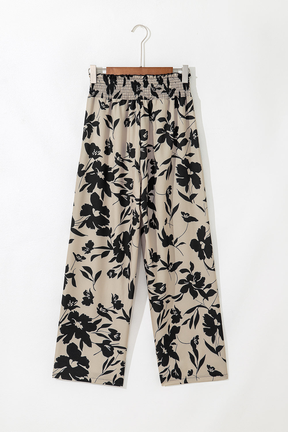 Khaki Floral Print Wide Leg Pants