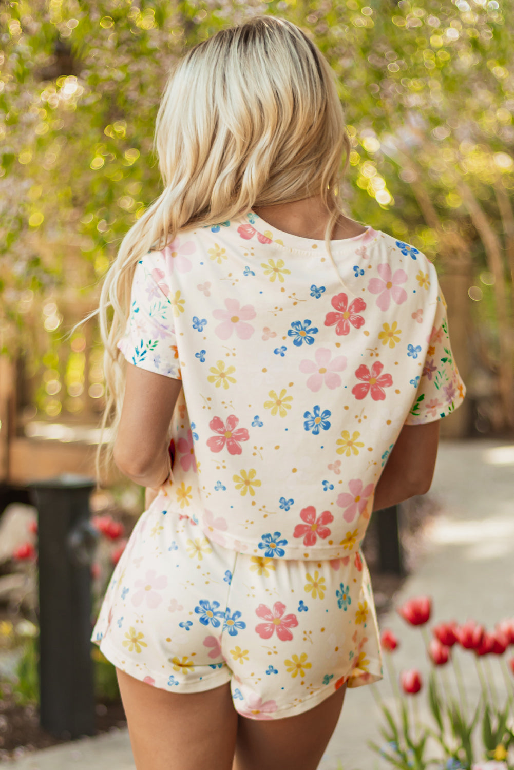 Apricot Floral Crop Top & Shorts Set