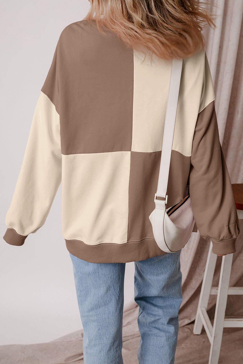 Parchment Colorblock Henley Oversize Sweatshirt