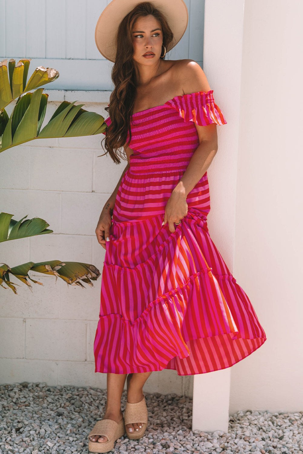 Rose Stripe Tiered Maxi Dress