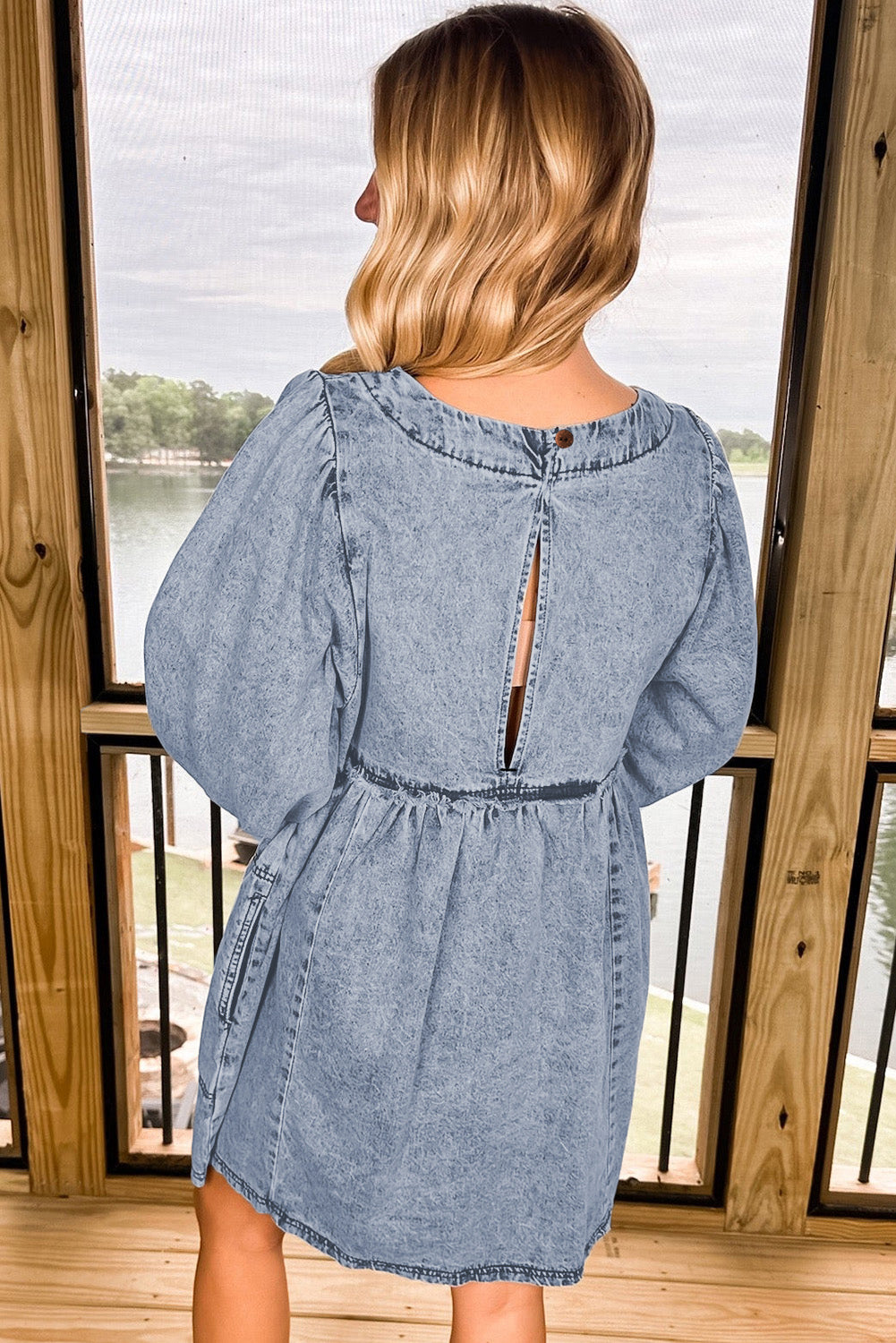 Blue Light Wash Loose Fit Denim Mini Dress
