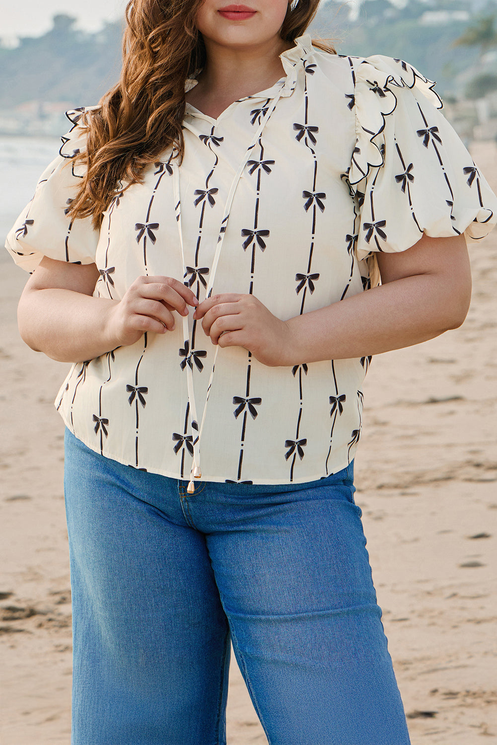 Apricot Bow Print Blouse