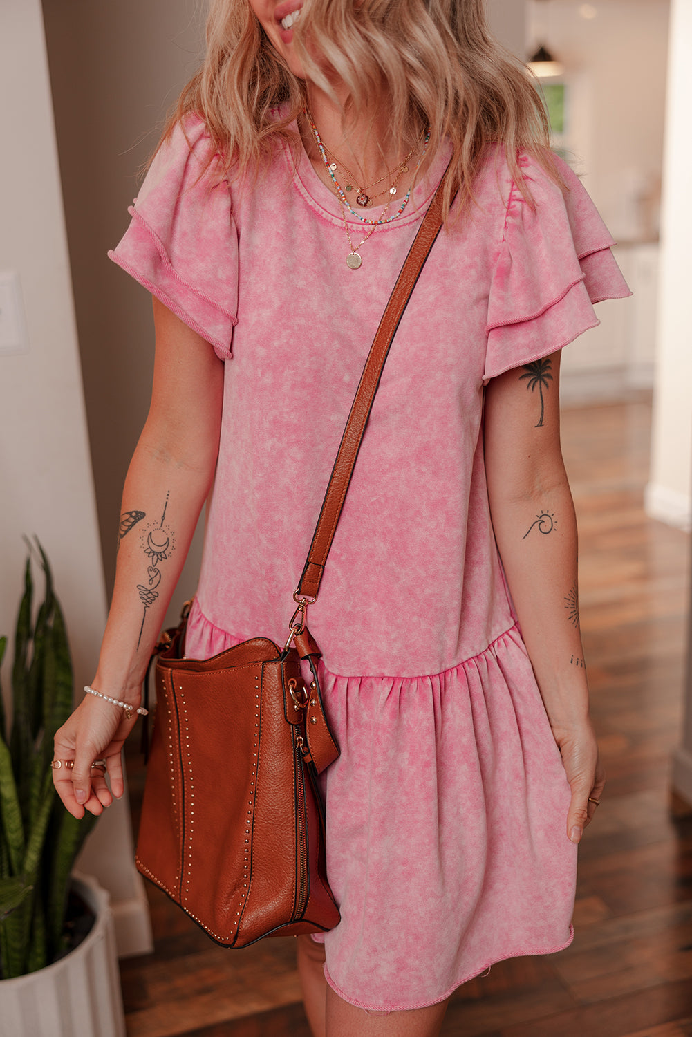 Pink Mineral Wash Mini Dress