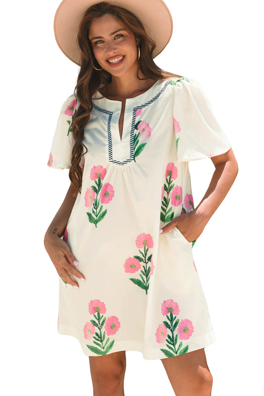 Apricot Floral Mini Dress