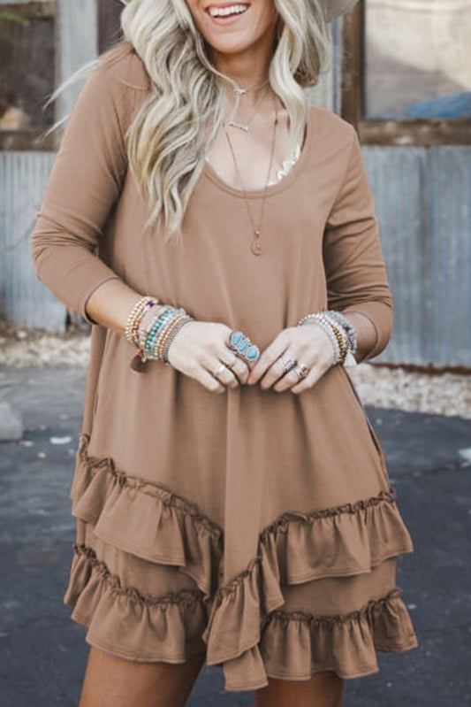 Scoop Neck Tiered Ruffled Mini Dress