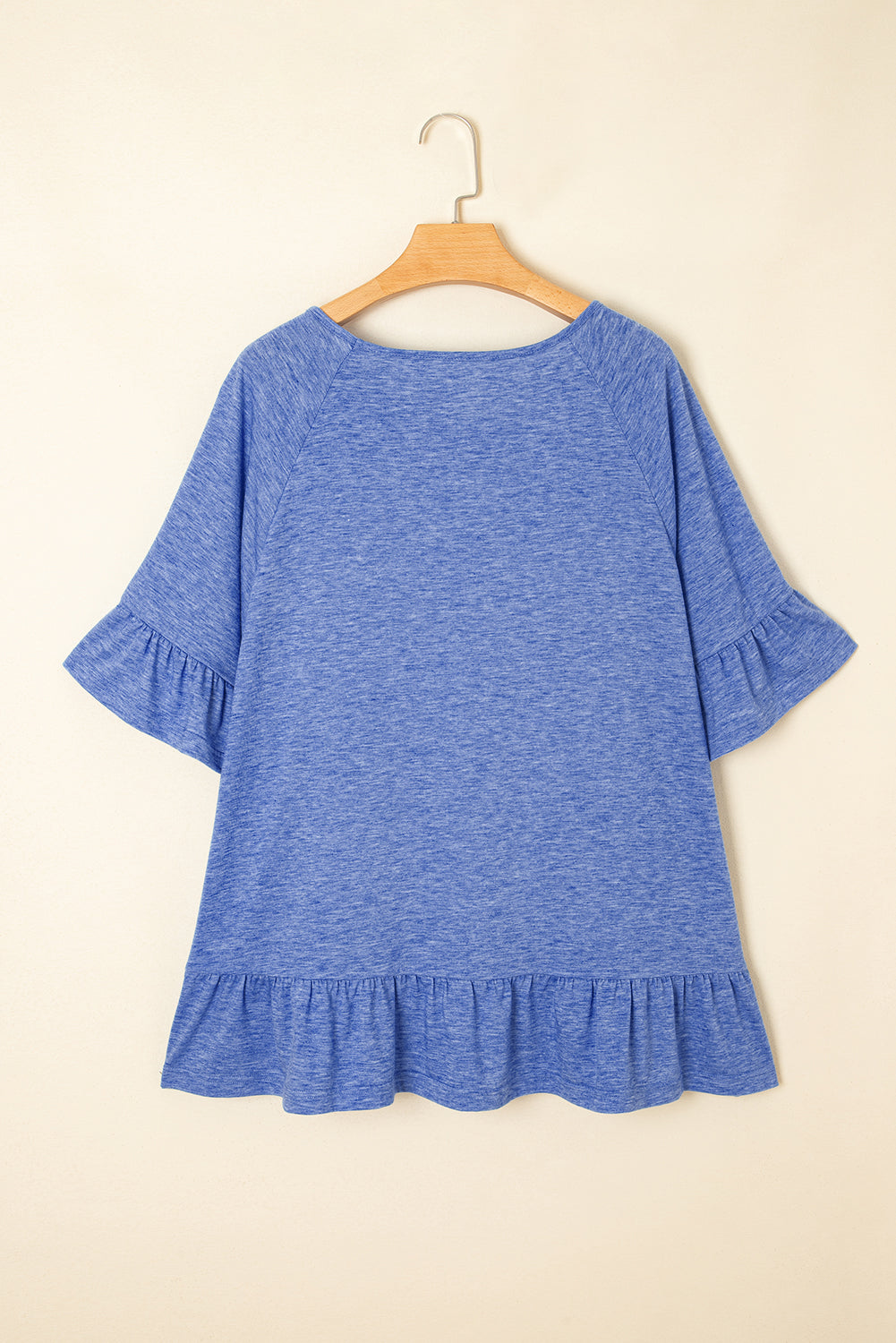 Blue Ruffled Casual Blouse
