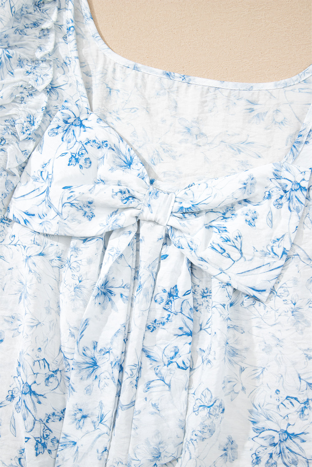Sky Blue Floral Bow Back Blouse