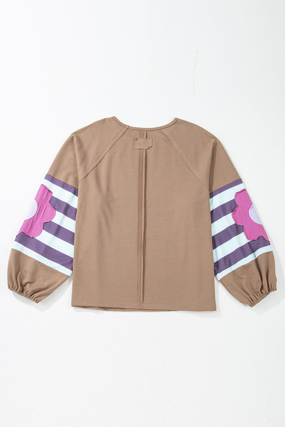 Beige Flower Striped Patchwork Sweatshirt