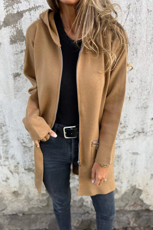 Beige Casual Zip up Coat