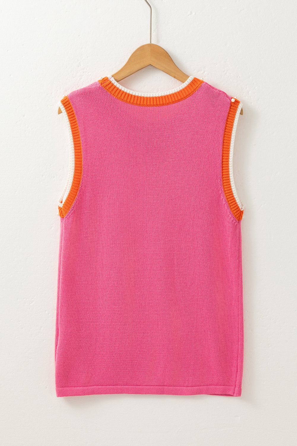 Bright Pink Pearl Detail Sweater Tank