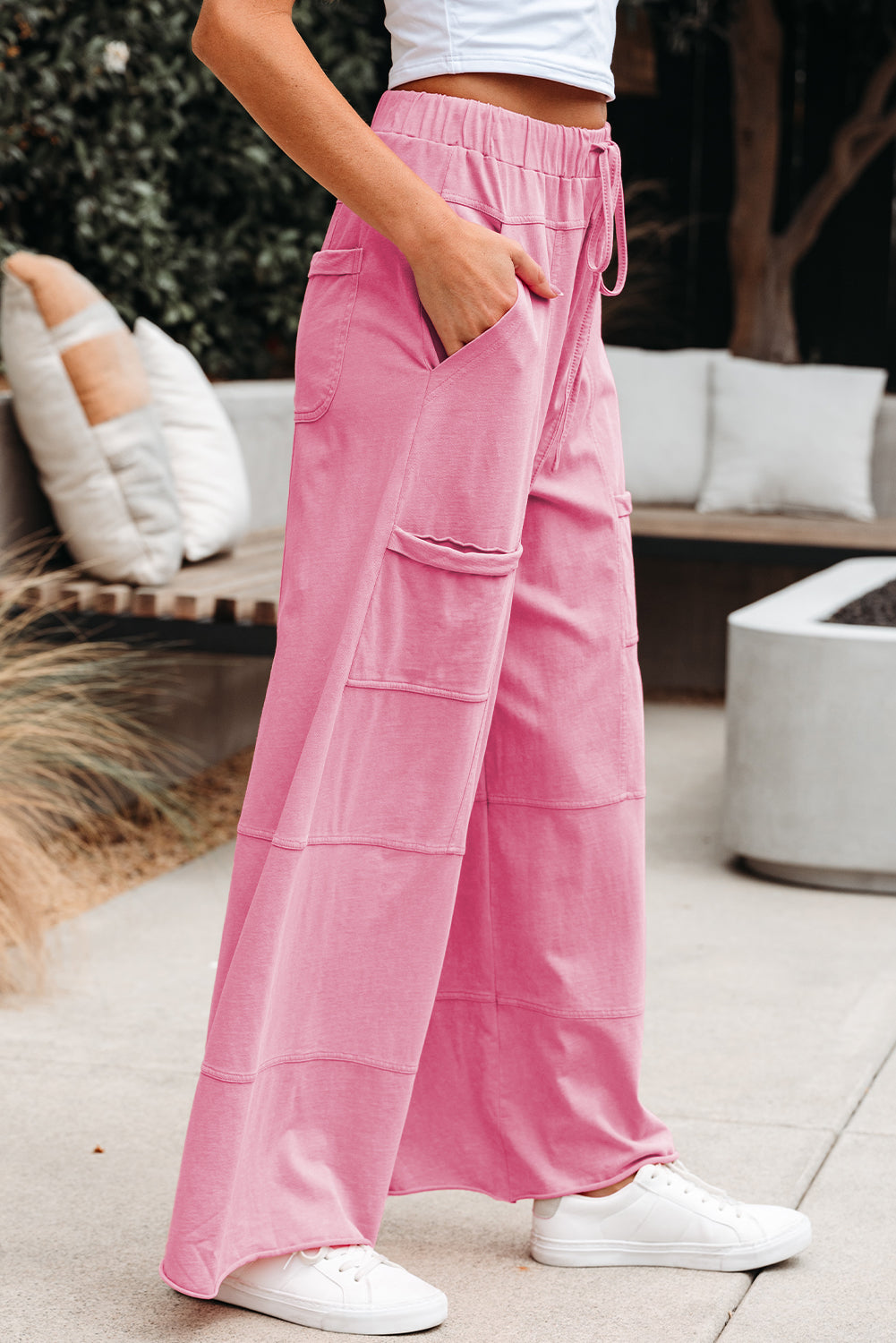 Pink Mineral Wash Wide Leg Cargo Pants