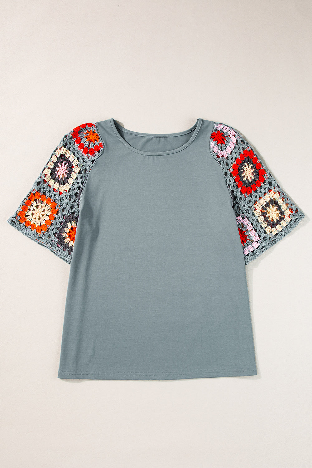 Grey Floral Crochet Top
