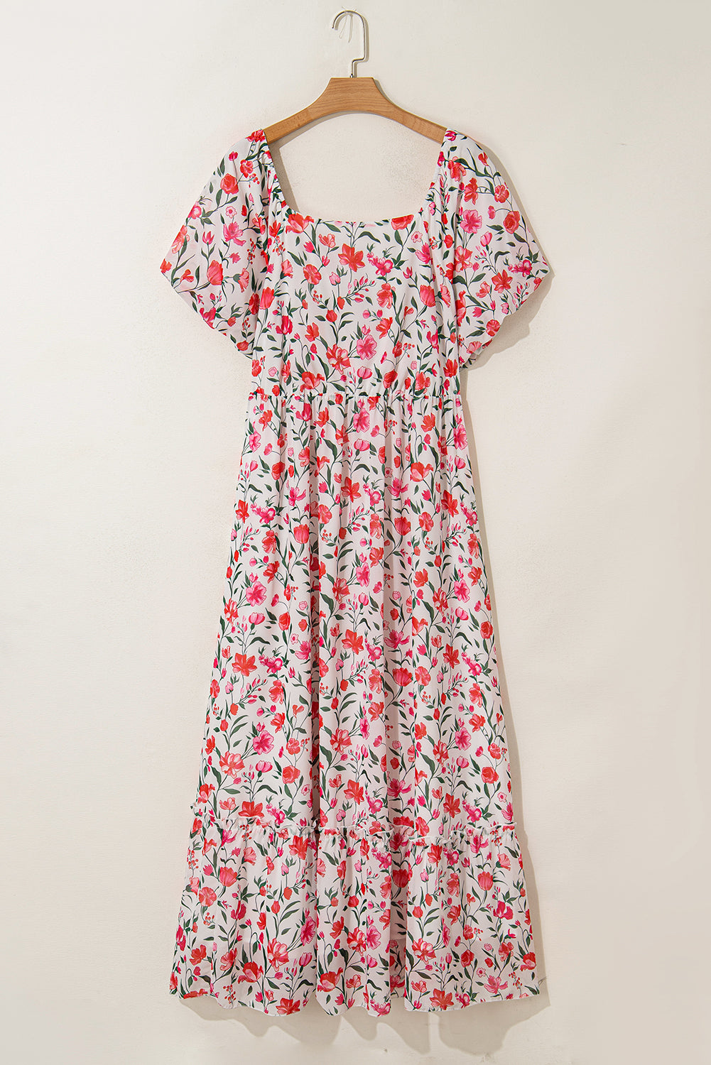Pink Floral Ruffle Maxi Dress