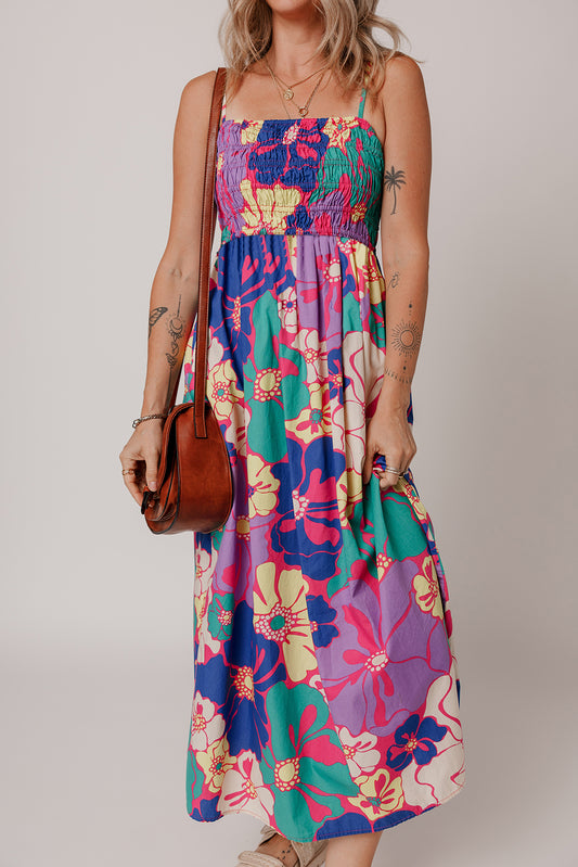 Purple Floral Print Maxi Dress