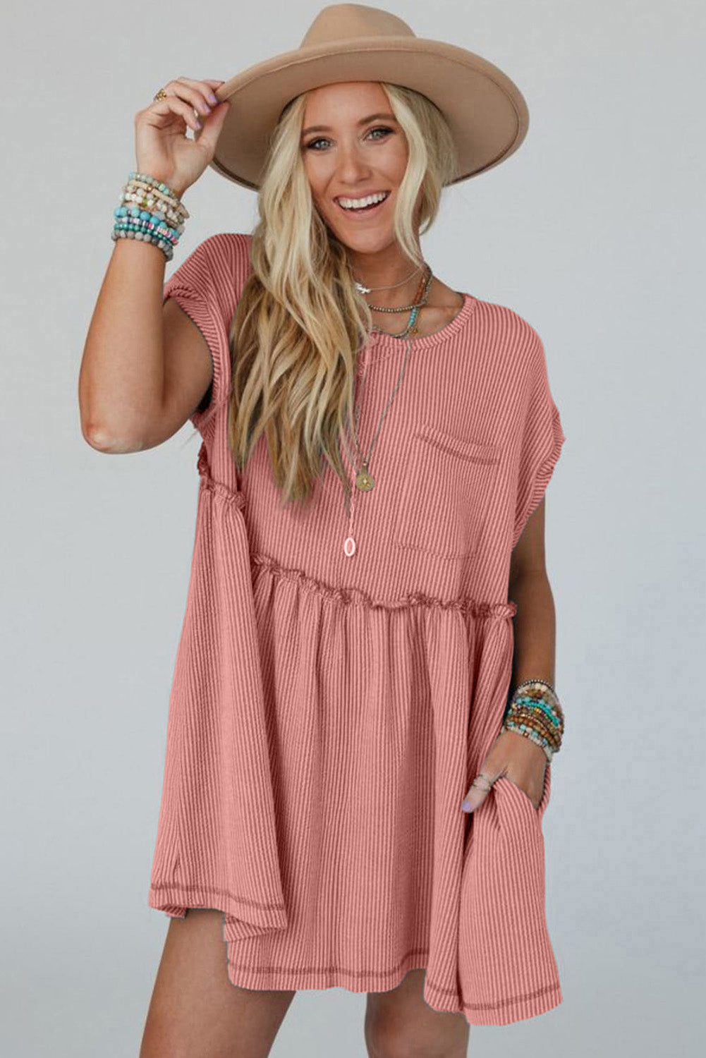 Dusty Pink Mini Dress with Pockets