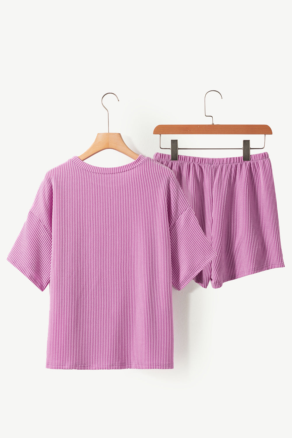 Purple Pink Ribbed Tee and Shorts Set