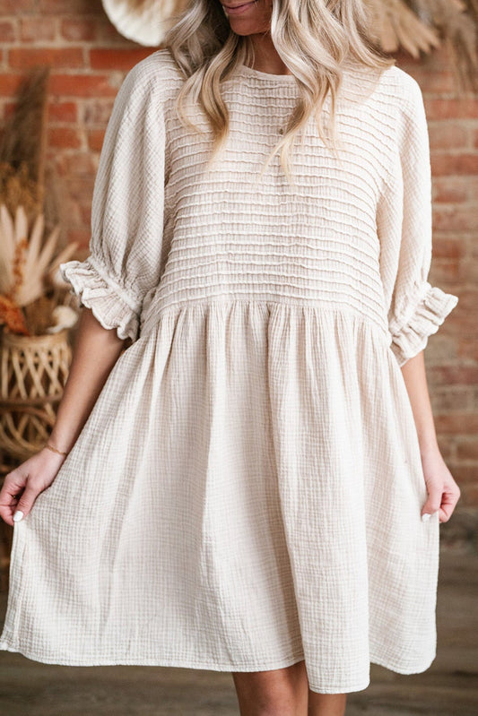 White Textured Ruffled Dress
